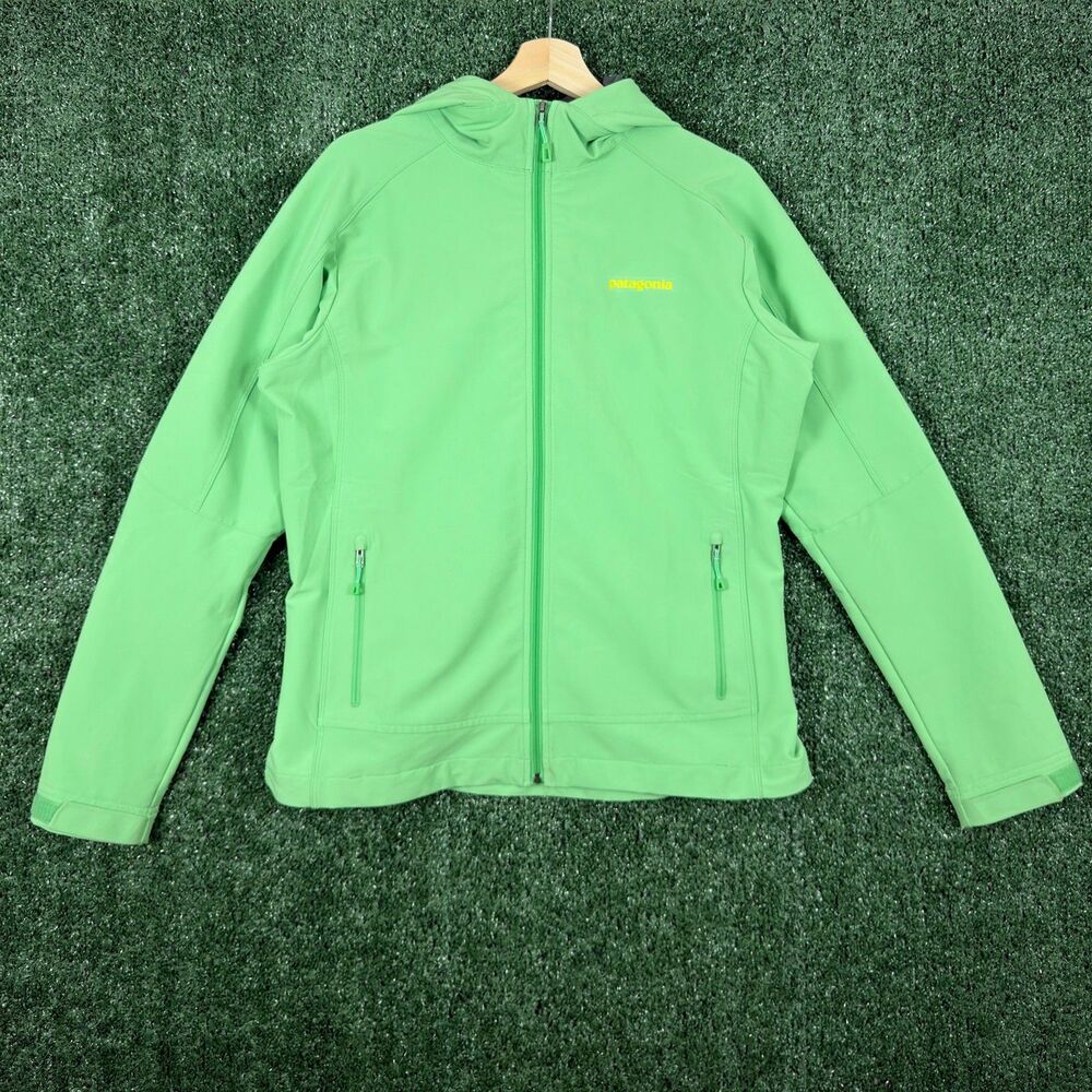 Patagonia Womens Softshell Jacket L Green Full Zip Hooded Outdoor Hiking Outdoor